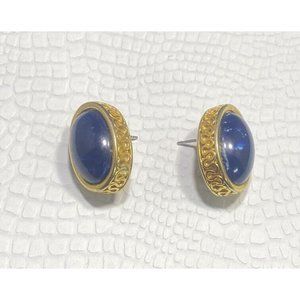 Vintage 1980's Liz Claiborne LCI ETRUSCAN Earrings Blue Gold Tone Clip On Oval
